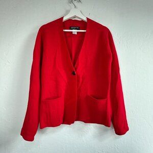 Jones New York Women Red Merino Wool Single-Button Blazer Cardigan Sweater Small